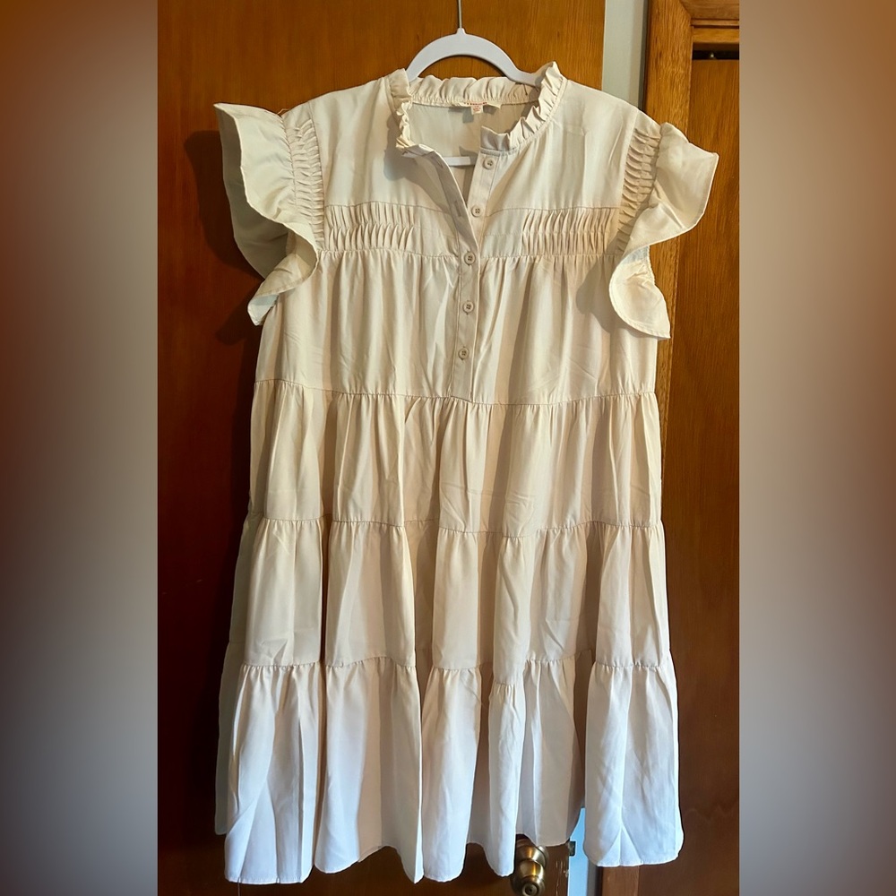 Mazik Cream Ruffle Sleeve Mini Dress